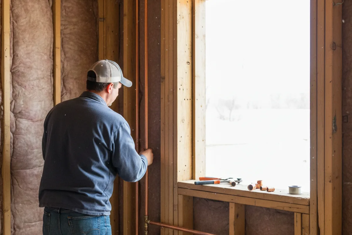 Licensed plumber running new copper supply lines in a Caldwell home